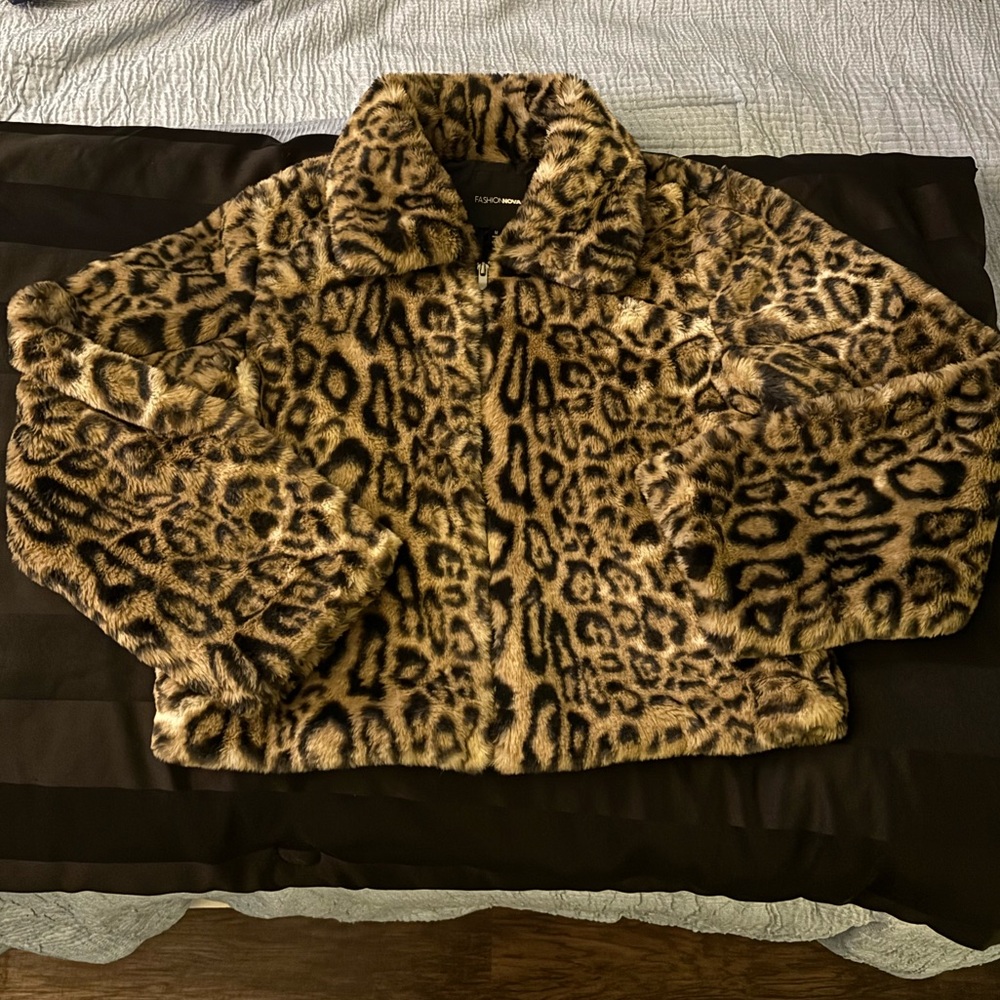 Leopard Print Faux Fur Jacket